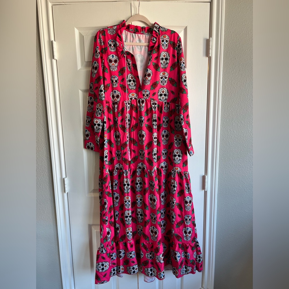Hot Pink Skull Print Maxi Dress